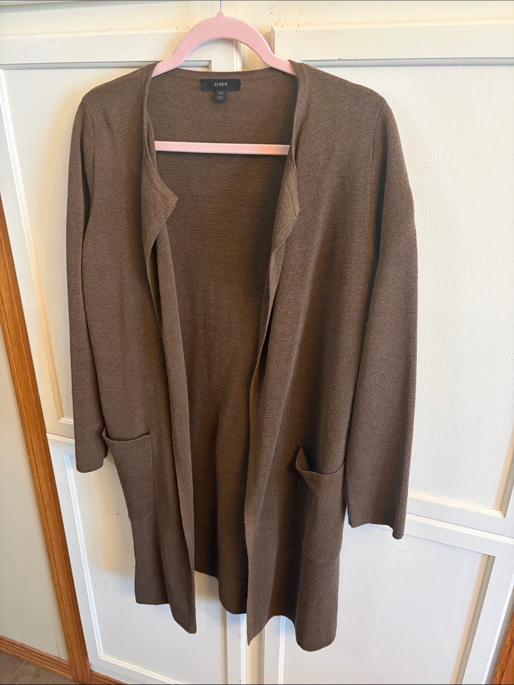 J. Crew Brown Open-Front Knit Cardigan with Pockets